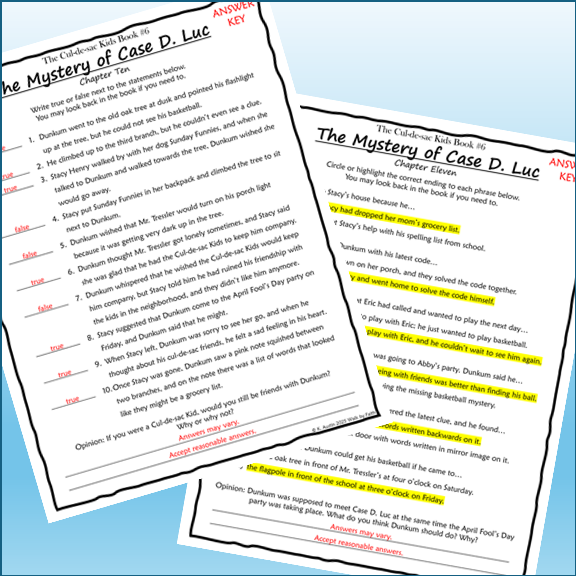 The Mystery of Case D. Luc Novel Study The Cul-de-sac Kids Book 6