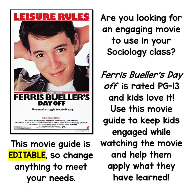 Sociology Ferris Bueller's Day Off Movie Guide No Prep Video Guide Sub Plans
