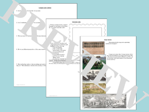 Causes of the Revolutionary War Primary Sources Timeline Map Activities Bundle