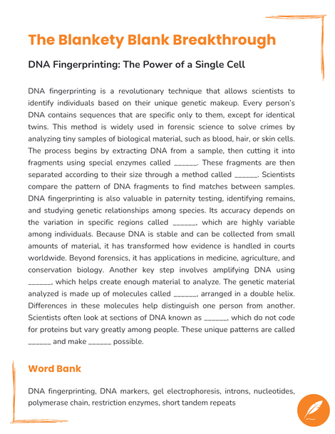DNA Profiling & Fingerprinting: Forensic Science Digital Escape Room (Biology Sub Plan)
