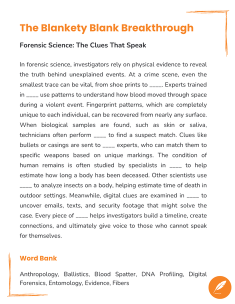 Forensic Science: Types of Evidence & Blood Spatter Analysis Digital Escape Room