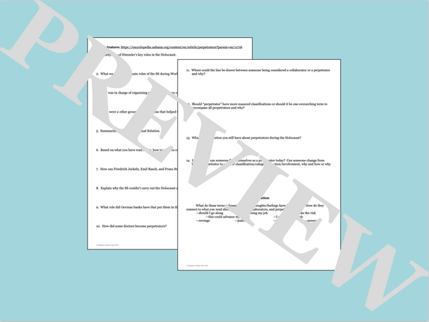 Holocaust Bystanders Collaborators Perpetrators Webquest Activity