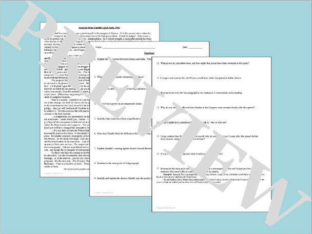 Gandhi on India's Independence Activity Quit India Primary Source Analysis