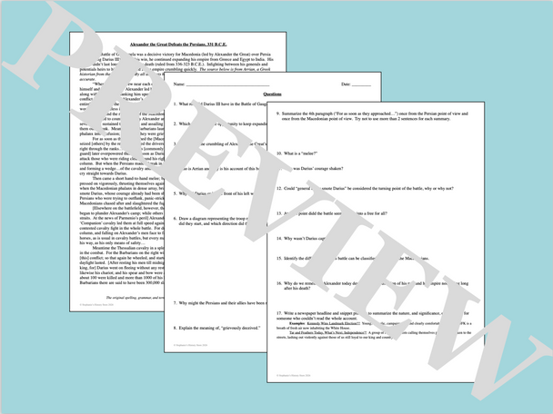 Alexander the Great the Battle of Gaugamela Primary Source Analysis Activity