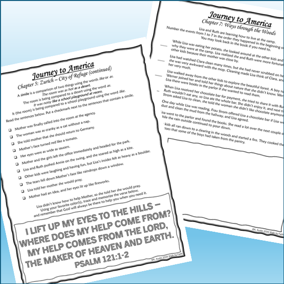 Journey to America Novel Study