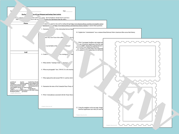 The Early People of Texas Webquest and Sorting Chart Activity