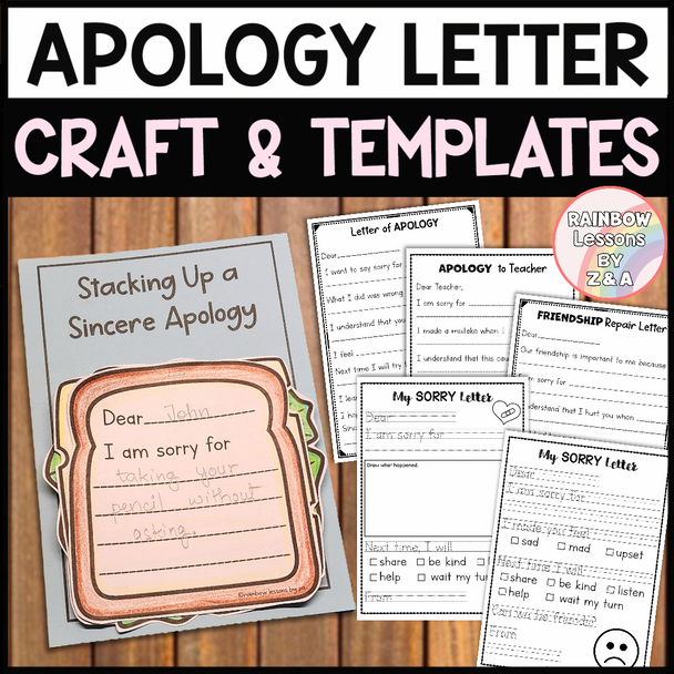 Apology Letter Template | Student Apology Letter Writing Template | SEL Activity