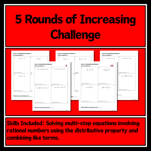 Team Target Review: Solving Multi-Step Equations Group Review Activity PART 1 Grade 8