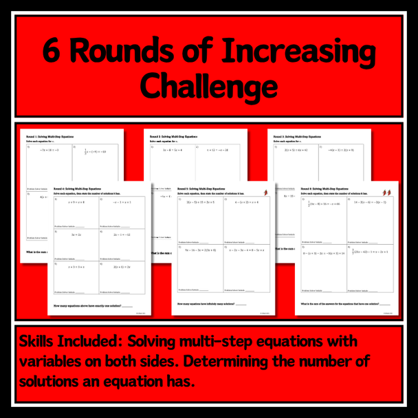 Team Target Review: Solving Multi-Step Equations Group Review Activity PART 2 Grade 8