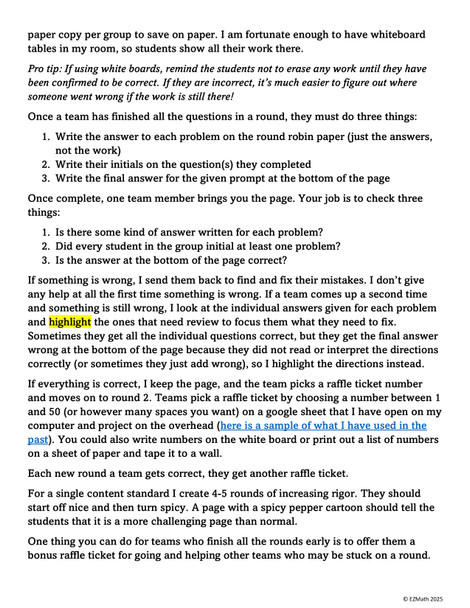 Team Target Review: Solving Multi-Step Equations Group Review Activity PART 2 Grade 8