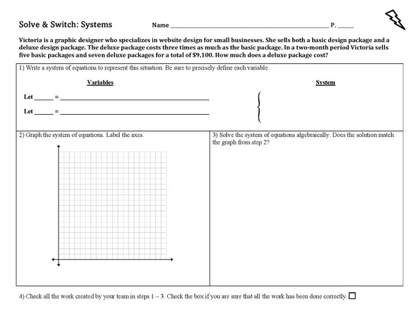 Solve & Switch: Systems of Equations Word Problem Round Robin Group Activity