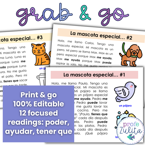 12 Animals & Chores Readings - Quehaceres & House Spanish Gallery Walk Activity