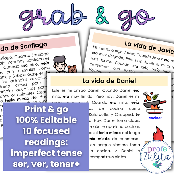 10 Spanish Imperfect Readings - Cuando era niño Gallery Walk Activity