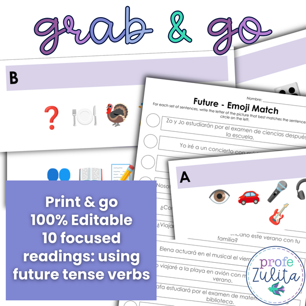 10 Spanish Future Readings - Future Tense Verb Practice Gallery Walk Activity