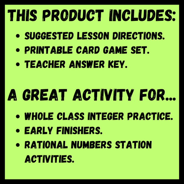 Adding & Subtracting Integers Concentration Card Match Game | FREE 7th Grade Math Activity