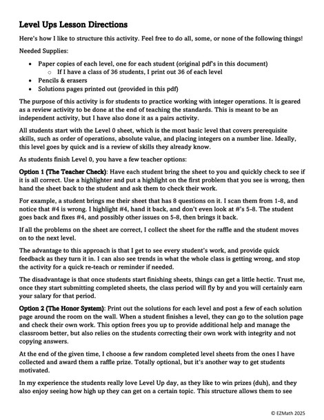 Level Ups: Operations With Integers Practice Activity | 7th Grade Math