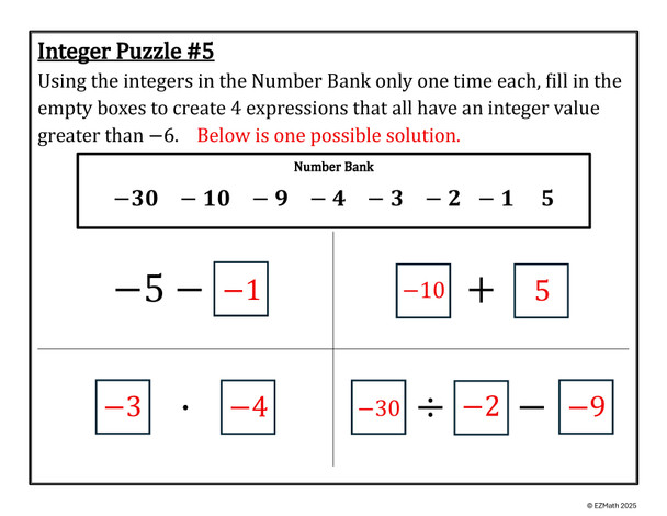Expression Maker: Integer Operations Puzzle Activity for 7th Grade Math