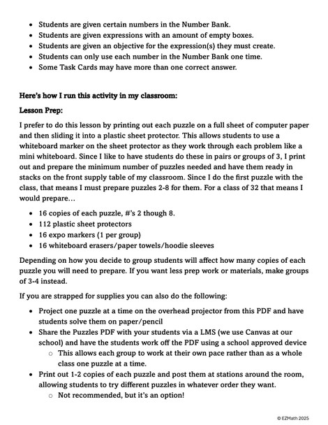Expression Maker: Integer Operations Puzzle Activity for 7th Grade Math