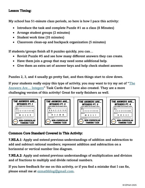 Expression Maker: Integer Operations Puzzle Activity for 7th Grade Math