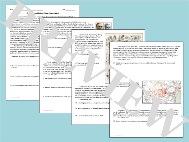 The Underground Railroad Primary Source Analysis Activity