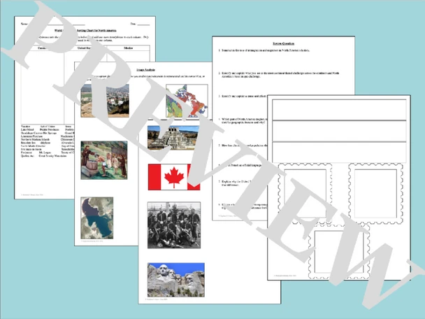 Geography of North America Sorting Chart Image Analysis Review Activity