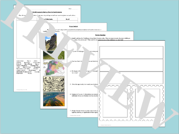 Geography of South America Sorting Chart Image Analysis Review Activity