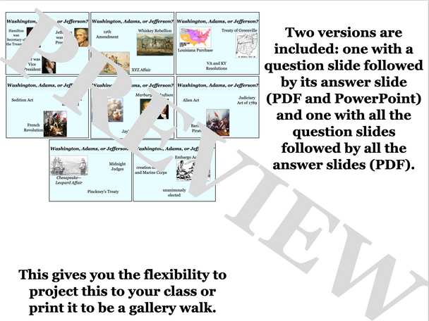 Presidents Washington Adams and Jefferson Review Game Activity