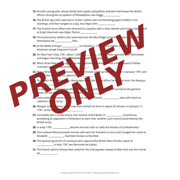 Ken Burns The American Revolution Ep 6: The Most Sacred Thing - Worksheet & Key