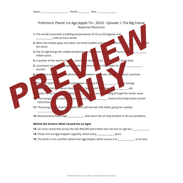 Prehistoric Planet Ice Age - All 5 Episodes Bundle - Worksheets & Keys