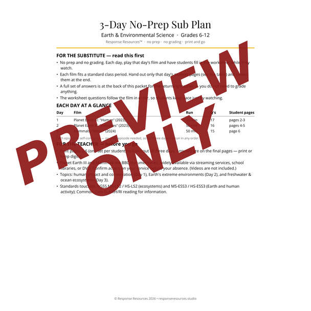 Earth & Environmental Science Emergency Sub Plans - 3-Day No-Prep