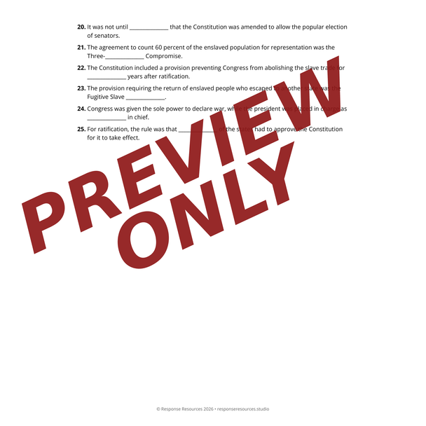 American Experiment Ep 4: We the People (Constitution) - Worksheet & Key