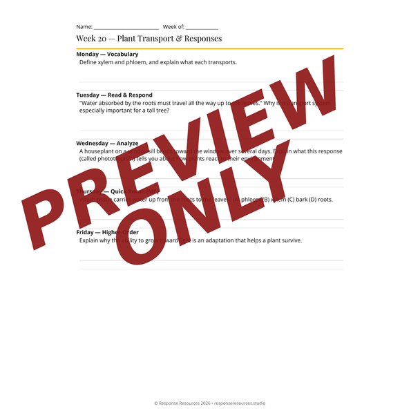 Life Science Bell Ringers Unit 3 - 45 Daily Warm-Ups (Grades 6-8)