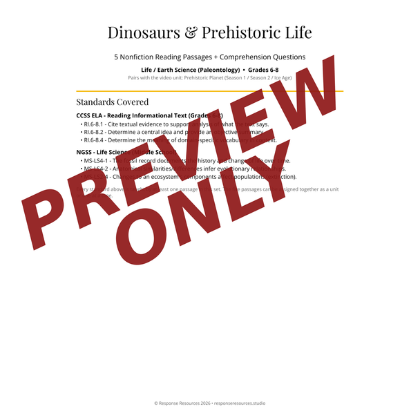 Dinosaurs & Prehistoric Life Reading Passages - 5 Texts + Questions