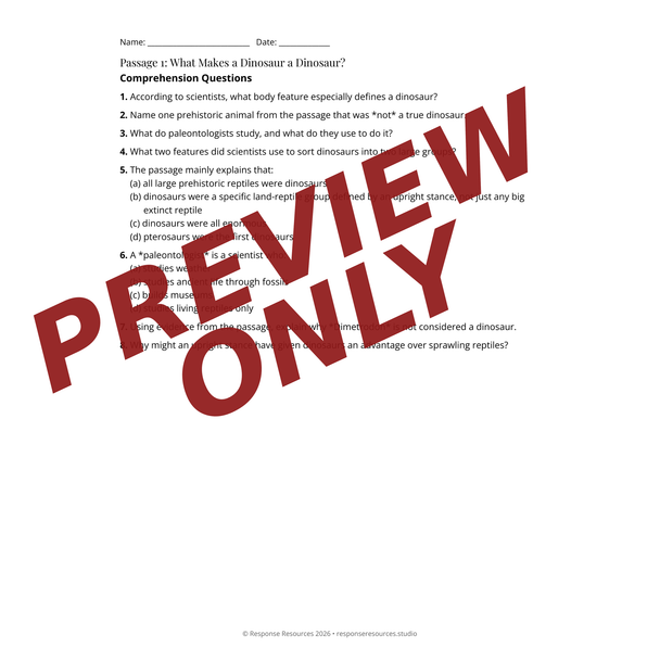 Dinosaurs & Prehistoric Life Reading Passages - 5 Texts + Questions
