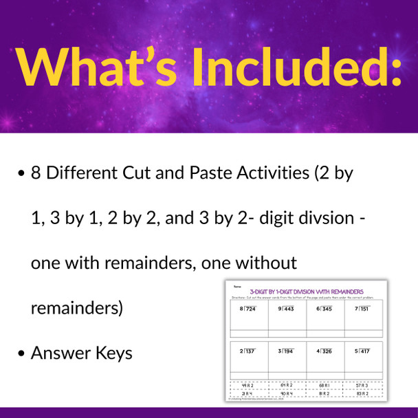 Leveled Long Division Cut and Paste Activities for 4th/ 5th Grade with & without