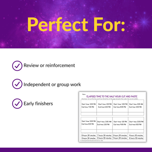 Elapsed Time Cut & Paste Activities for 2nd & 3rd Grade | Telling Time Practice