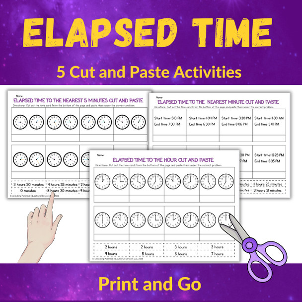 Elapsed Time Cut & Paste Activities for 2nd & 3rd Grade | Telling Time Practice