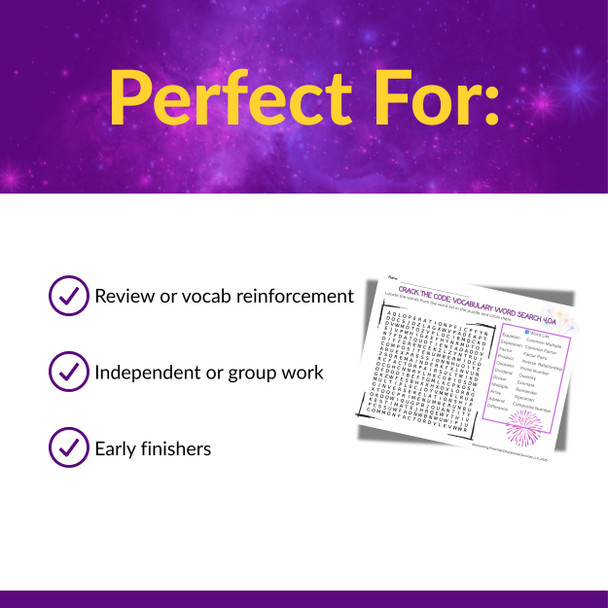 Crack the Code Math Vocabulary Activity Pack | 6 Activities for 4.OA Review