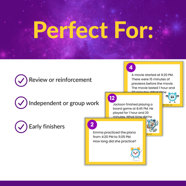 Elapsed Time Word Problem Task Cards | Four Different Levels