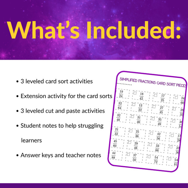 Simplifying Fractions Cut and Paste & Card Sorting Activity | Grades 4 and 5