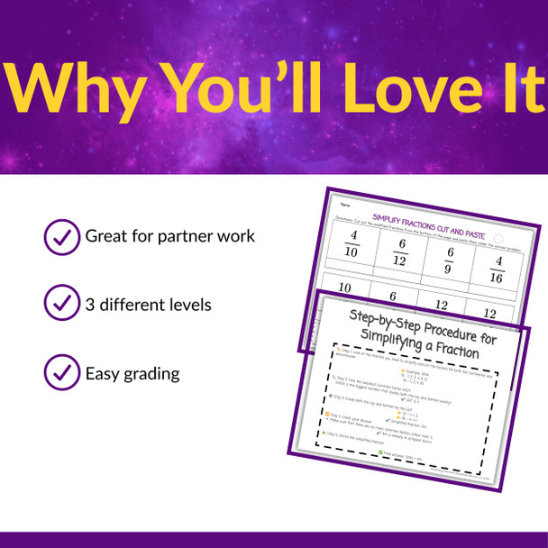 Simplifying Fractions Cut and Paste & Card Sorting Activity | Grades 4 and 5