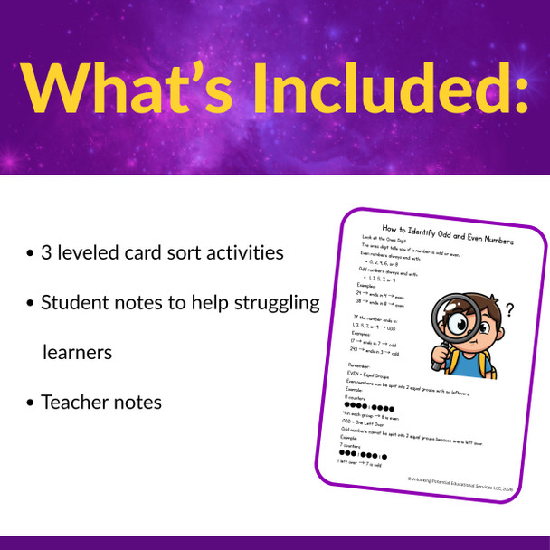Leveled Odd and Even Number Card Sort Activities | Math Center for Second Grade