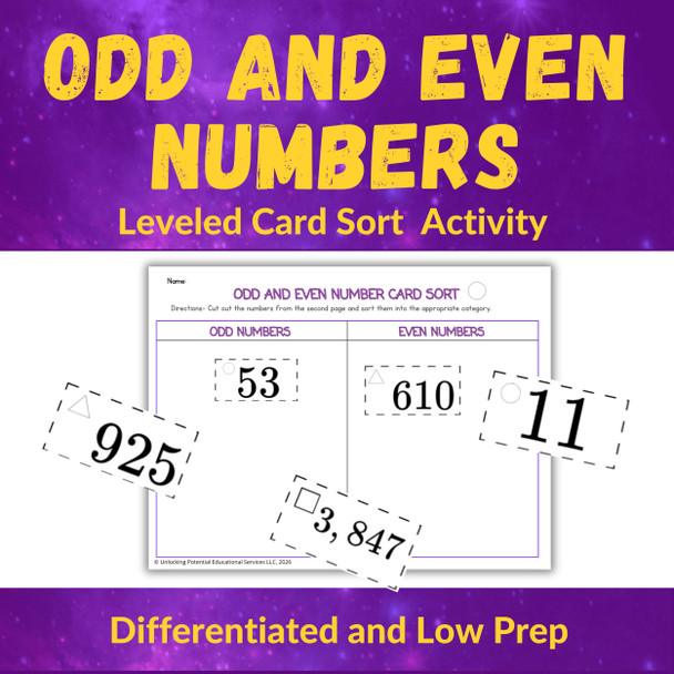 Leveled Odd and Even Number Card Sort Activities | Math Center for Second Grade