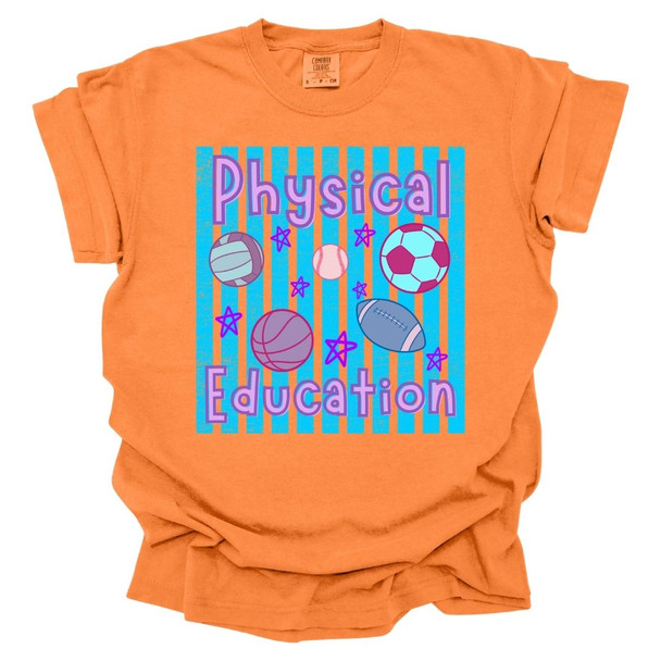 Trendy Preppy Stripes Physical Education - PE Teacher T-Shirt - Comfort Colors