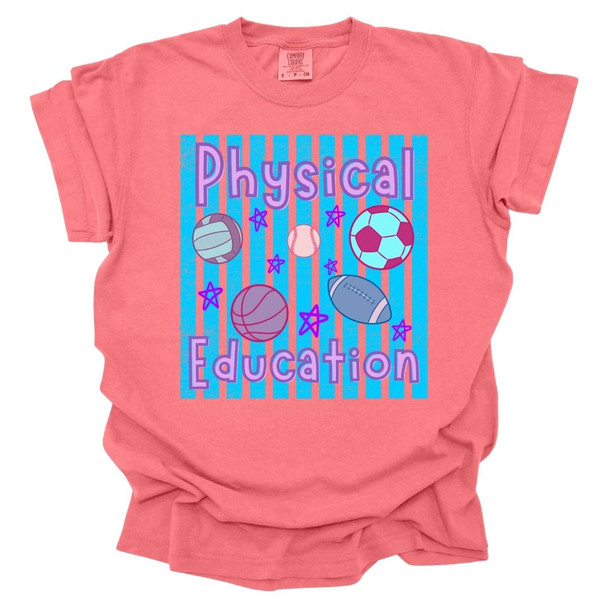 Trendy Preppy Stripes Physical Education - PE Teacher T-Shirt - Comfort Colors