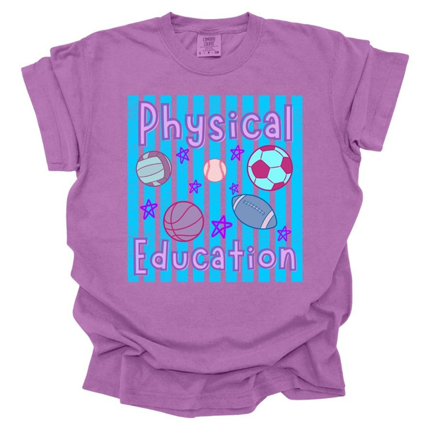 Trendy Preppy Stripes Physical Education - PE Teacher T-Shirt - Comfort Colors
