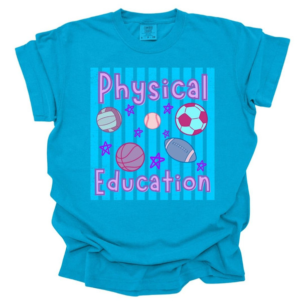 Trendy Preppy Stripes Physical Education - PE Teacher T-Shirt - Comfort Colors
