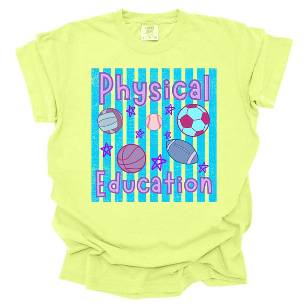 Trendy Preppy Stripes Physical Education - PE Teacher T-Shirt - Comfort Colors