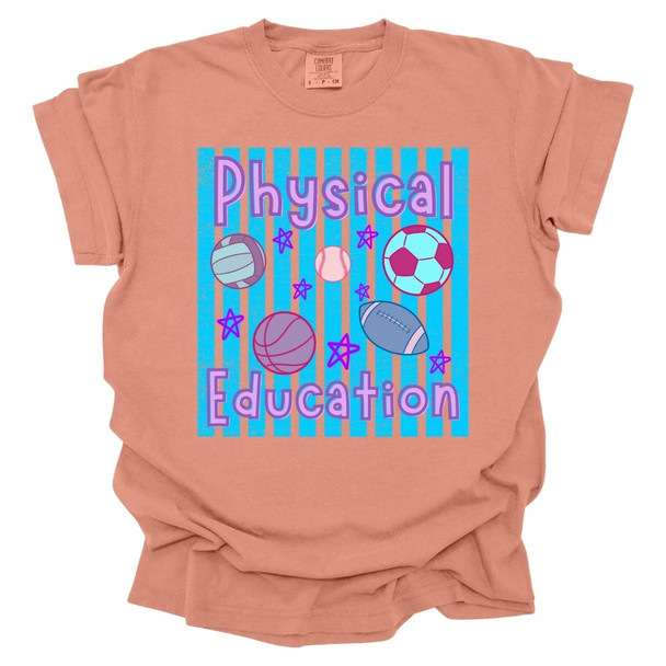 Trendy Preppy Stripes Physical Education - PE Teacher T-Shirt - Comfort Colors