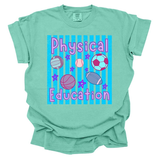 Trendy Preppy Stripes Physical Education - PE Teacher T-Shirt - Comfort Colors